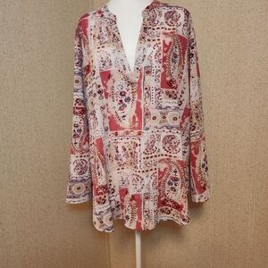 Misia Curvy Womens V-Neck Size 2X Pullover Tunic High-low Blouse Top